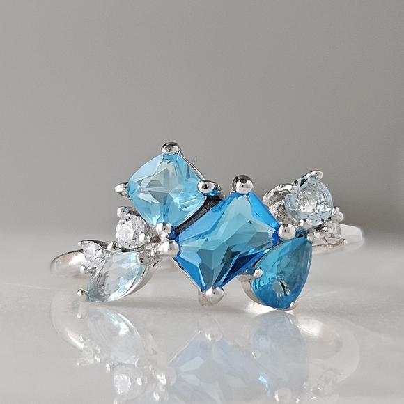Blue Aquamarine Swarovski crystal ring, 925 Sterling Silver - Picture 4 of 7